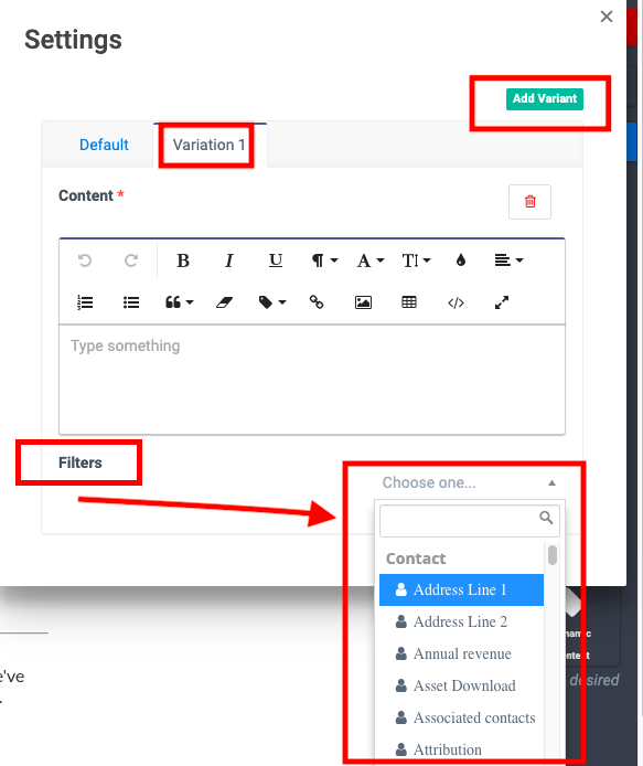 dynamic content variation studio builder