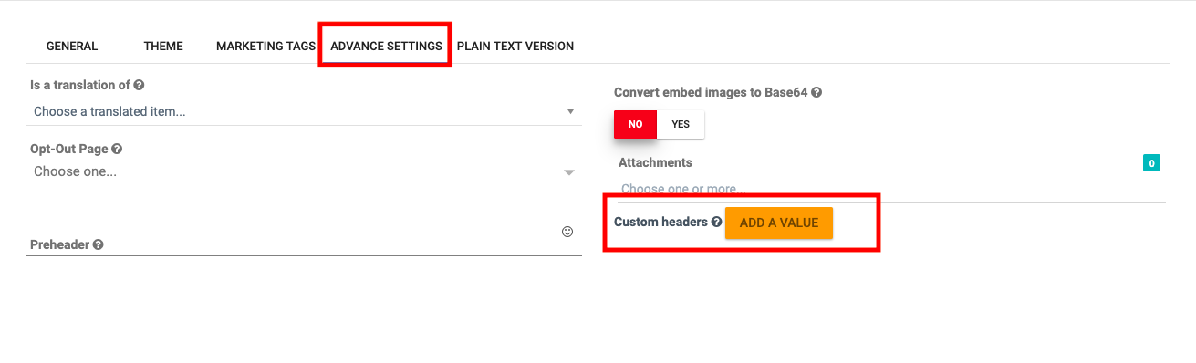 email advanced settings