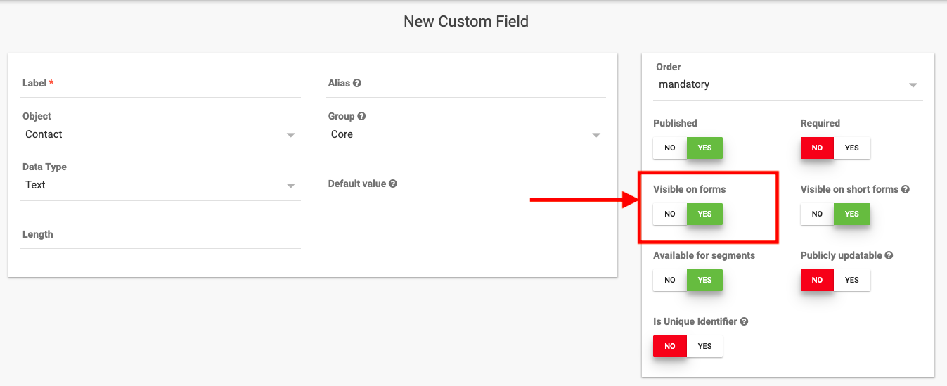 custom field on forms